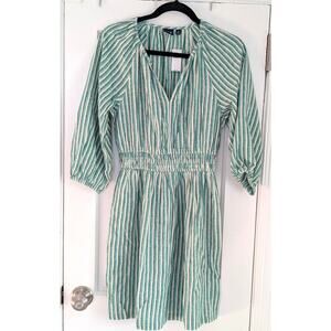NWT Gap Linen-Blend Mini Dress - Sz Small - Green Stripe